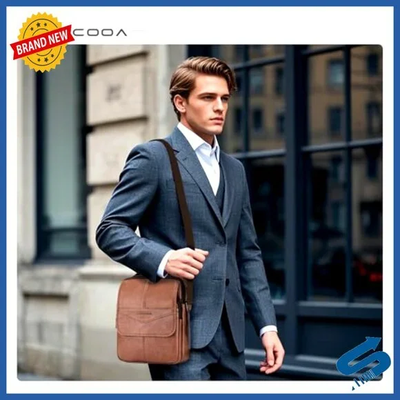 Genuine Leather Messenger Bag Crossbody Shoulder Bag Men's Big Capacity
